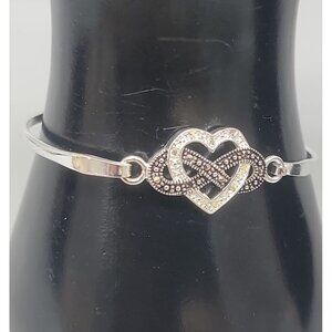 Sterling Silver Cubic Zirconia & Marcasite Heart Infinity Bracelet Tension Hook